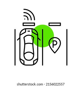 Smart Sensor Assisted Car Parking. Pixel Perfect, Editable Stroke Line Art Icon