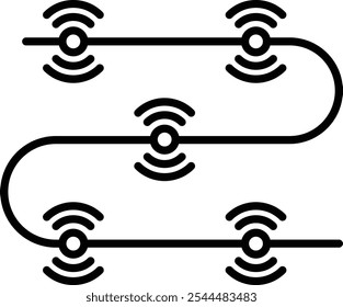 Smart Sensor Networks Icon – Group of Sensors with Signal Lines Connecting Them. Black Vector outline style