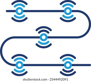 Smart Sensor Networks Icon – Group of Sensors with Signal Lines Connecting Them. Black Vector outline style