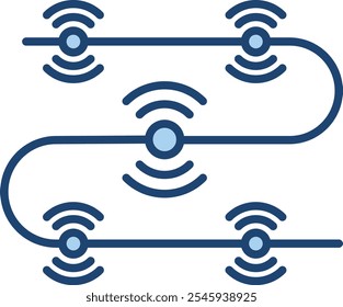 Smart Sensor Networks Icon – Group of Sensors with Signal Lines Connecting Them. Black Vector outline style