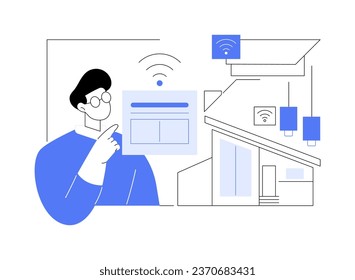 Smart sensors abstract concept vector illustration. Man installing smart sensor at home, sustainable energy sources, smart house technology, modern monitoring system abstract metaphor.