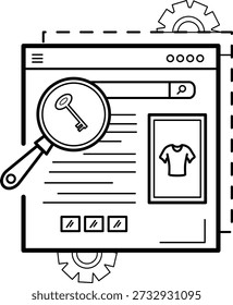 conceito inteligente de análise de SEO e palavra-chave, ferramenta de planejamento de palavras-chave estratégicas, design de ícone de vetor, E-commerce e ilustração de estoque de compras