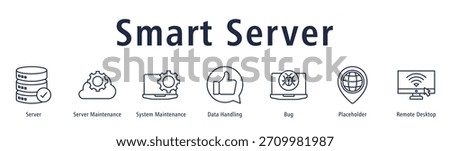Smart Server banner with icons of Server, Server Maintenance, System Maintenance, Data Handling, Bug, Placeholder and Remote Desktop.