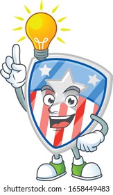 Smart shield badges USA with star cartoon character has an idea