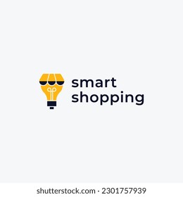 logotipo de tienda inteligente, bombilla y símbolo de tienda