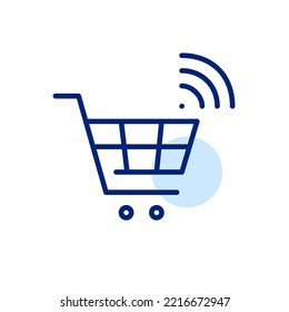 Smart shopping cart. Pixel perfect, editable stroke line icon