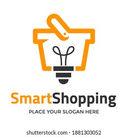 Smart shopping vector logo template. This design use bulb lamp symbol. Suitable for business.