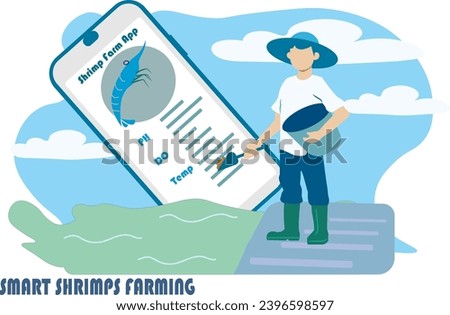 smart shrimp farming flat illustration. smart fisheries application. 