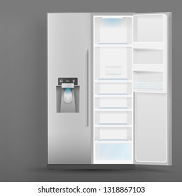 Smart side by side fridge-freezer  stainless steel opened with ice maker