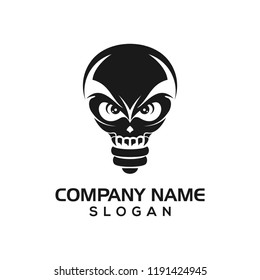 Smart skull logo icon template, combination from skull and bulb