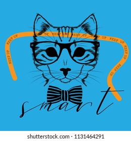 smart slogan with cat illustration
