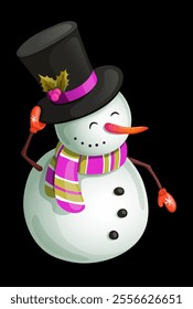 smart snowman in a scarf and hat