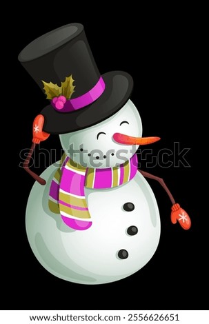 smart snowman in a scarf and hat