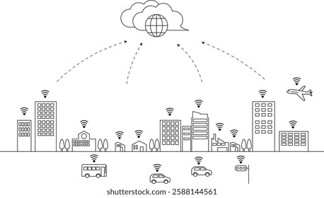 Smart society illustration material. Technology-driven future living.