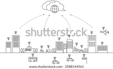 Smart society illustration material. Technology-driven future living.