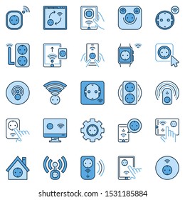 Smart Socket colored icons set - vector collection of european wi-fi smart sockets signs