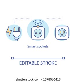 Smart sockets concept icon. Electrical outlet for house automation. Smart plug control with home network idea thin line illustration. Vector isolated outline drawing. Editable stroke