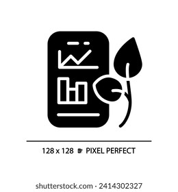 Smart soil monitoring black glyph icon. IoT based farming. Moisture sensor. Precision agriculture. Automatic irrigation. Silhouette symbol on white space. Solid pictogram. Vector isolated illustration