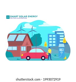 energía solar inteligente ilustración plana vector ingeniería inalámbrica verde