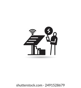 smart solar panel monitoring via smartphone icon vector illustration