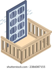 Smart Solar panel windows isometric Concept, energy saving Vector Icon Design, balcony and window front view symbol, House exterior with modern vintage and classic balconies facade stock illustration