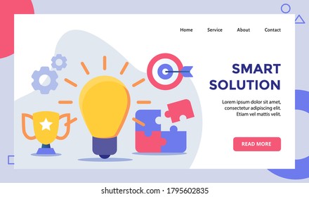 Smart solution bright bulb lamp campaign for web website home homepage landing page template banner with modern flat style