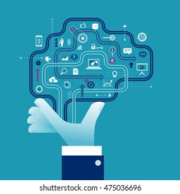 Smart Solution.  A hand holding a metaphoric representation of the human brain. Concept business illustration