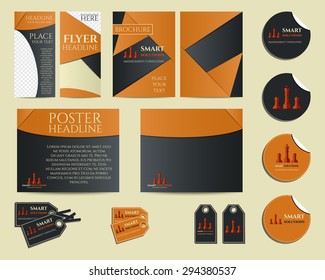 Smart solutions business branding identity set. Flyer, brochure, label and sticker. Best for management consulting company etc. Unique geometric design. Vector illustration