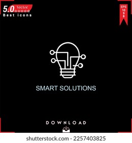 SMART SOLUTIONS icon vector on black background. Simple, isolated, flat icons, icons, apps, logos, website design or mobile apps for business marketing management,
UI UX design Editable stroke. EPS10