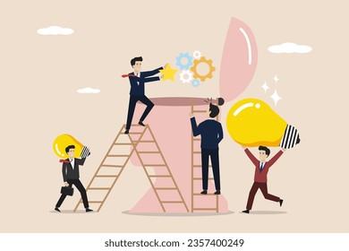 Smart solutions, solving smart ideas with a team, completing team work,finding solutions to business problems, smart work teams improve the contents of the human mind. Illustration successful business