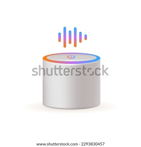 Smart speaker 3d vector illustration. Voice control digital assistant in cartoon style isolated on white background. Modern technology, artificial intelligence, smart home concept