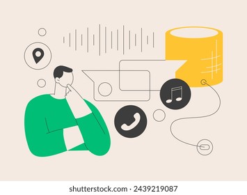 Smart speaker abstract concept vector illustration. Voice-activated smart assistant, virtual home automation hub, internet of things, integrated command device, touch navigation abstract metaphor.