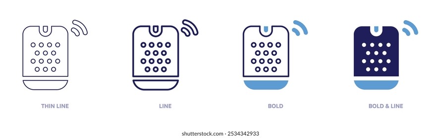 Icono de automatización de altavoces inteligentes en 4 estilos diferentes. Línea delgada, línea, negrita y línea negrita. Estilo duotono. Trazo editable.