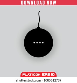 Smart Speaker. Black. Flat Icon Vector isolated design. Grey Background