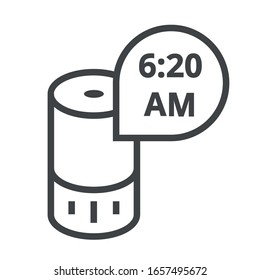 altavoz inteligente e icono de la línea negra del reloj en fondo blanco	