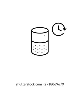 Altavoz inteligente y reloj. Alarmas controladas por voz, rutinas basadas en el tiempo. Icono de Vector de trazo perfecto y editable