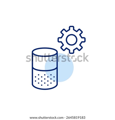 Smart speaker and cogwheel. Device settings, voice assistant configuration, smart audio control, home automation setup, personalized command preferences. Pixel perfect, editable stroke vector icon