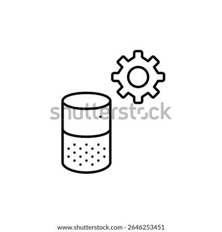 Smart speaker and cogwheel. Device settings, voice assistant configuration, smart audio control, home automation setup, personalized command preferences. Pixel perfect, editable stroke vector icon