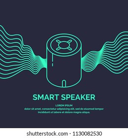 Smart speaker for the control and management of the house. Vector line illustration on a dark background.