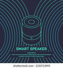 Smart speaker for the control and management of the house. Vector line illustration on a dark background.