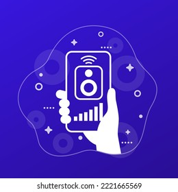 Smart speaker control with a phone vector icon
