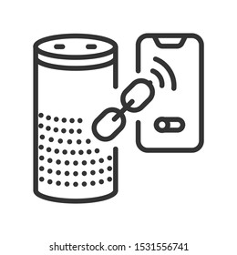 Smart speaker control via phone line black icon. Personal voice assistance. Sign for web page, mobile app, button, logo. Vector isolated button. Editable stroke.
