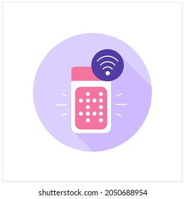 Smart speaker flat icon.Voice command device. Intelligent household appliance Portable music dynamic.Digital smart technologies concept. Color vector illustration