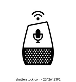Smart speaker icon for multimedia and assistant robot in black solid style