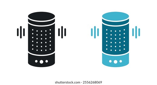 Smart speaker icon set in black and colored versions.