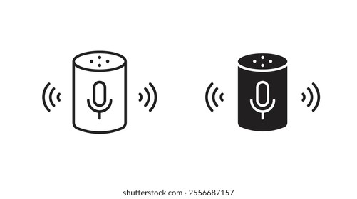 Smart speaker icon set in Thin line black color.