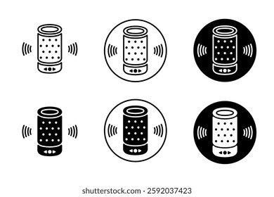 Smart speaker icons with audio waves, different styles (outline, filled, circle).