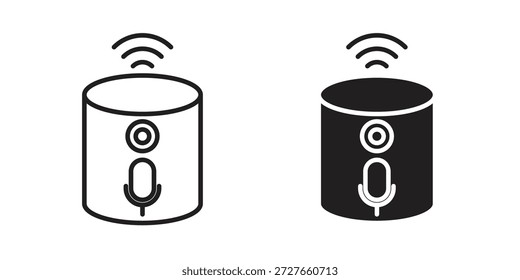 Sammlung von Symbolen für intelligente Lautsprecher. Dünne lineare und schwarze flache Symbole