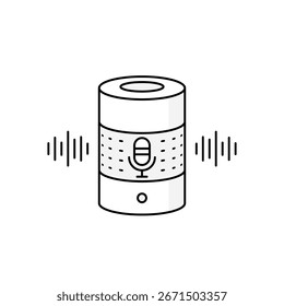 Smart speaker illustration. Speaker with artificial intelligence and voice assistant. Monochrome outline icon.