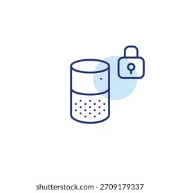 Altavoz inteligente y bloqueo. Control de la privacidad en el hogar y acceso seguro. Icono de Vector de trazo perfecto y editable